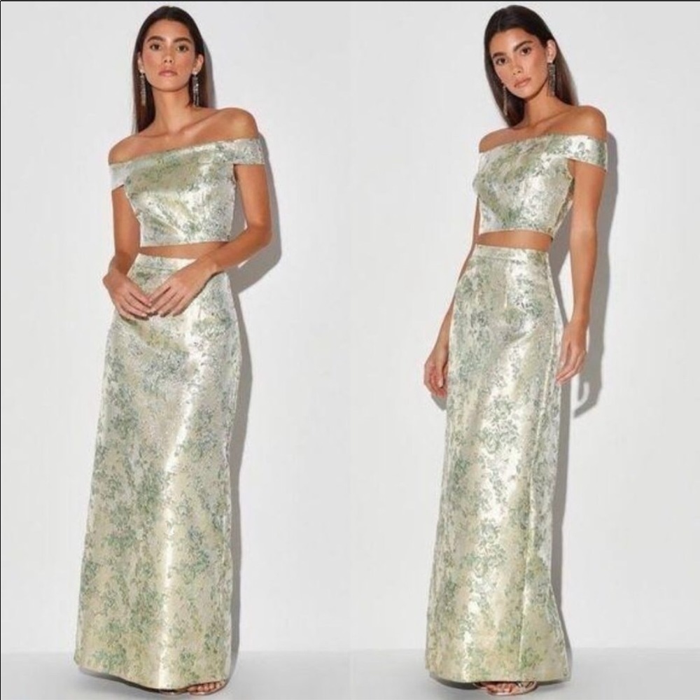 NWT Lulus Evening Gleam Sage Green Two Piece Dress